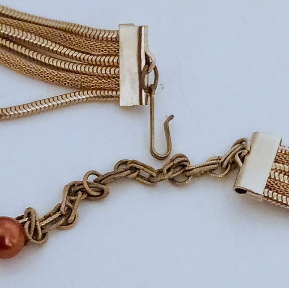 Alice Caviness Unsign Vintage Mesh Tassel Imitation Pearl Six Strand Neclace - Picture 4 of 8